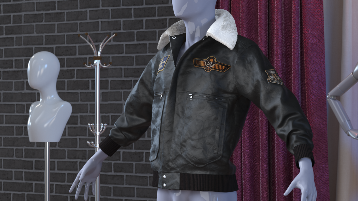 3D Aviator Flying Jacket Black Fur