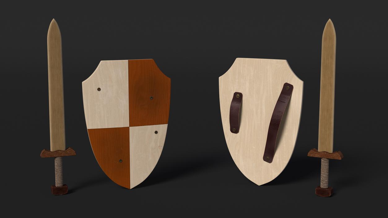 Toy Wooden Sword and Shield 3D