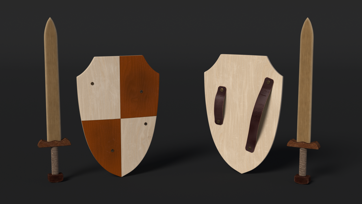 Toy Wooden Sword and Shield 3D