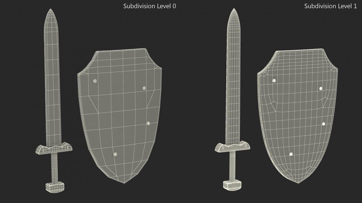 Toy Wooden Sword and Shield 3D