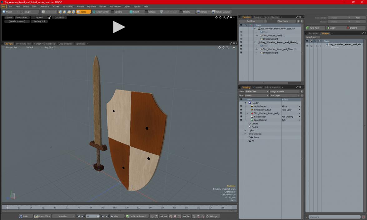 Toy Wooden Sword and Shield 3D