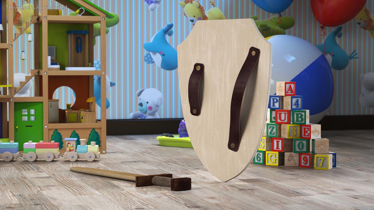 Toy Wooden Sword and Shield 3D