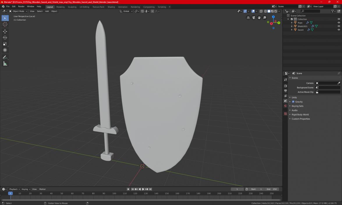 Toy Wooden Sword and Shield 3D