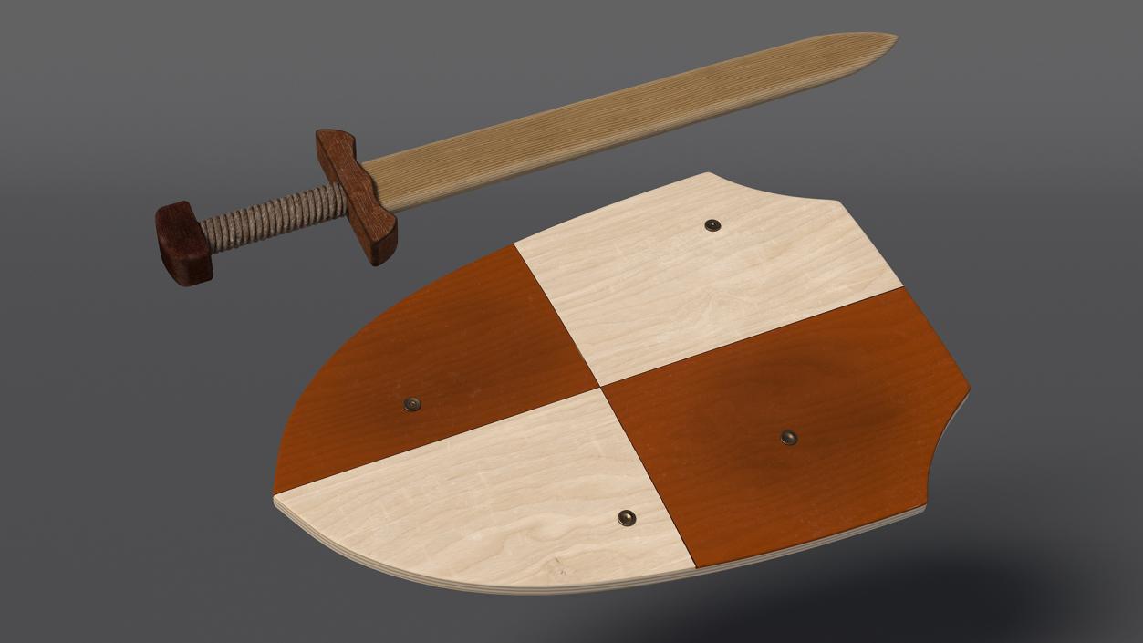 Toy Wooden Sword and Shield 3D