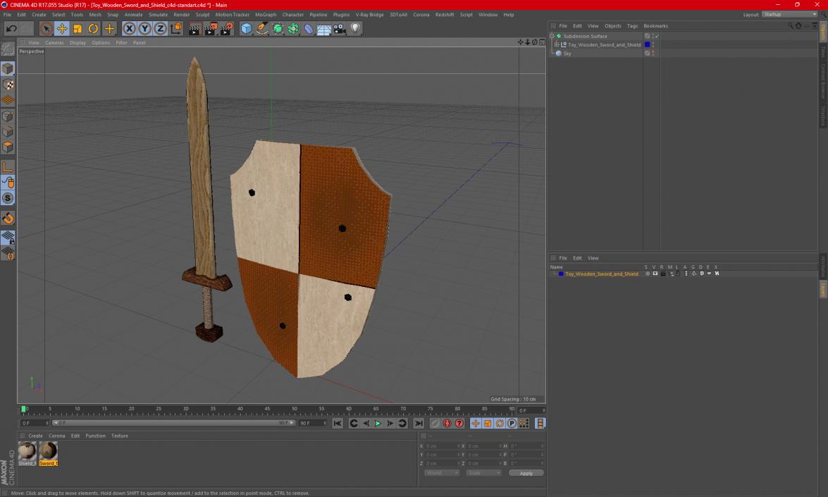 Toy Wooden Sword and Shield 3D