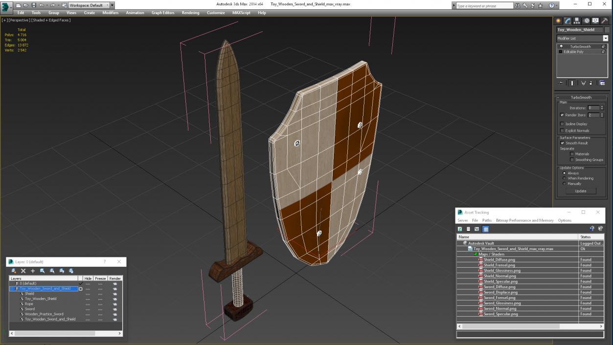 Toy Wooden Sword and Shield 3D