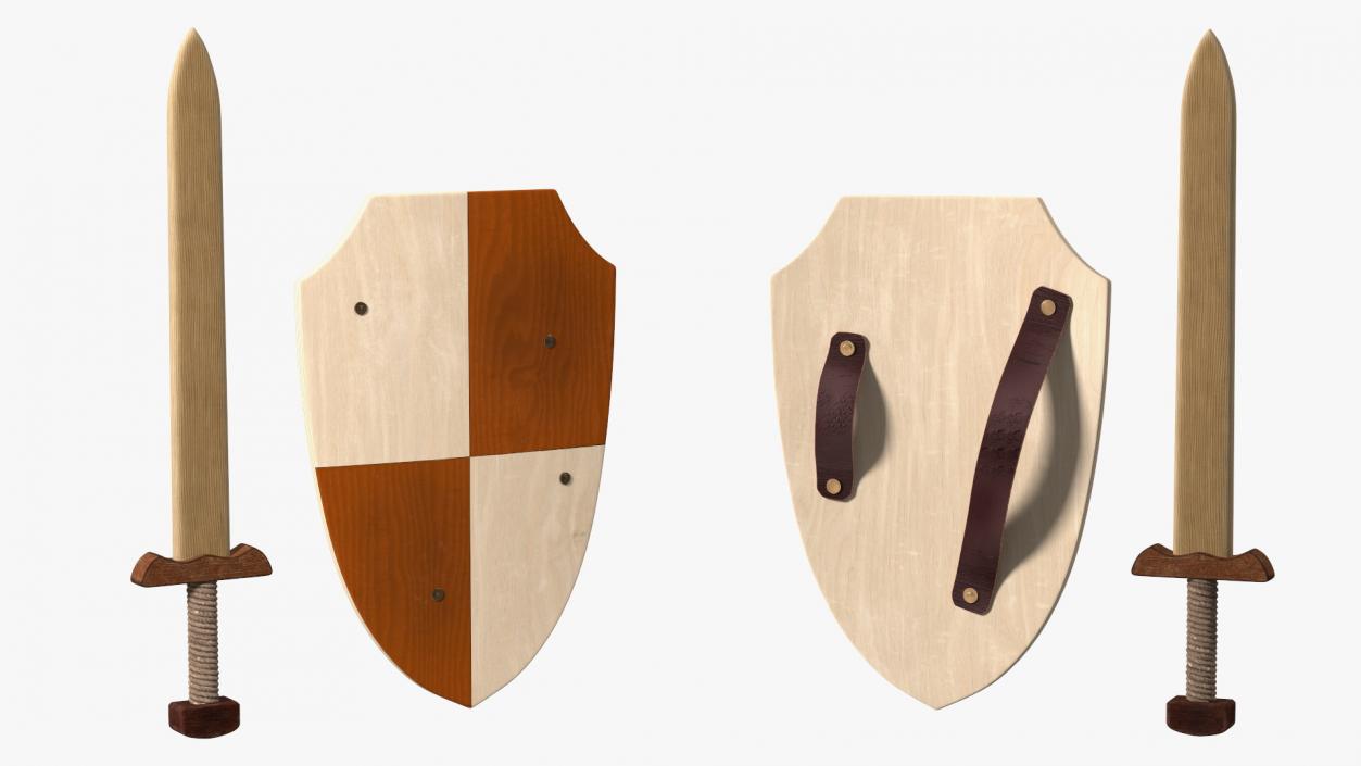 Toy Wooden Sword and Shield 3D