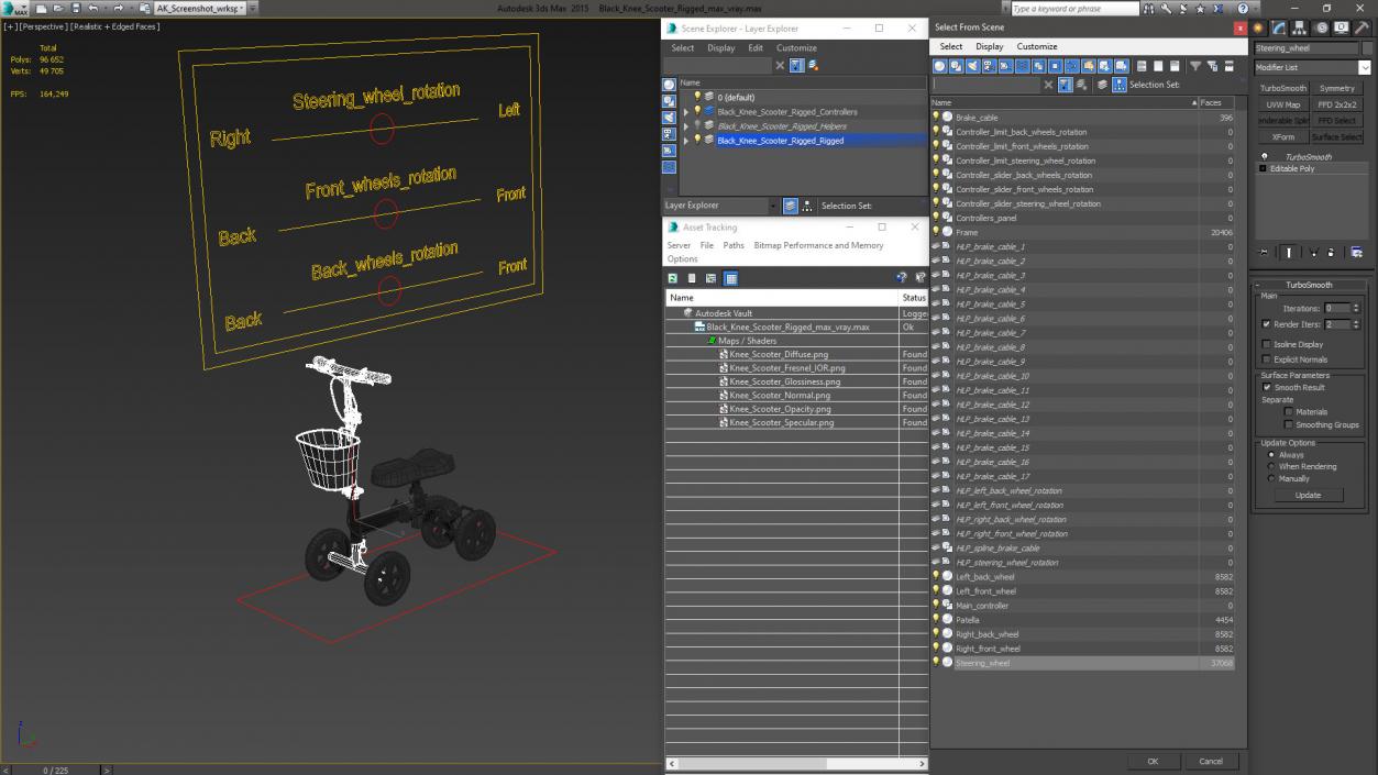 Black Knee Scooter Rigged for Maya 3D model