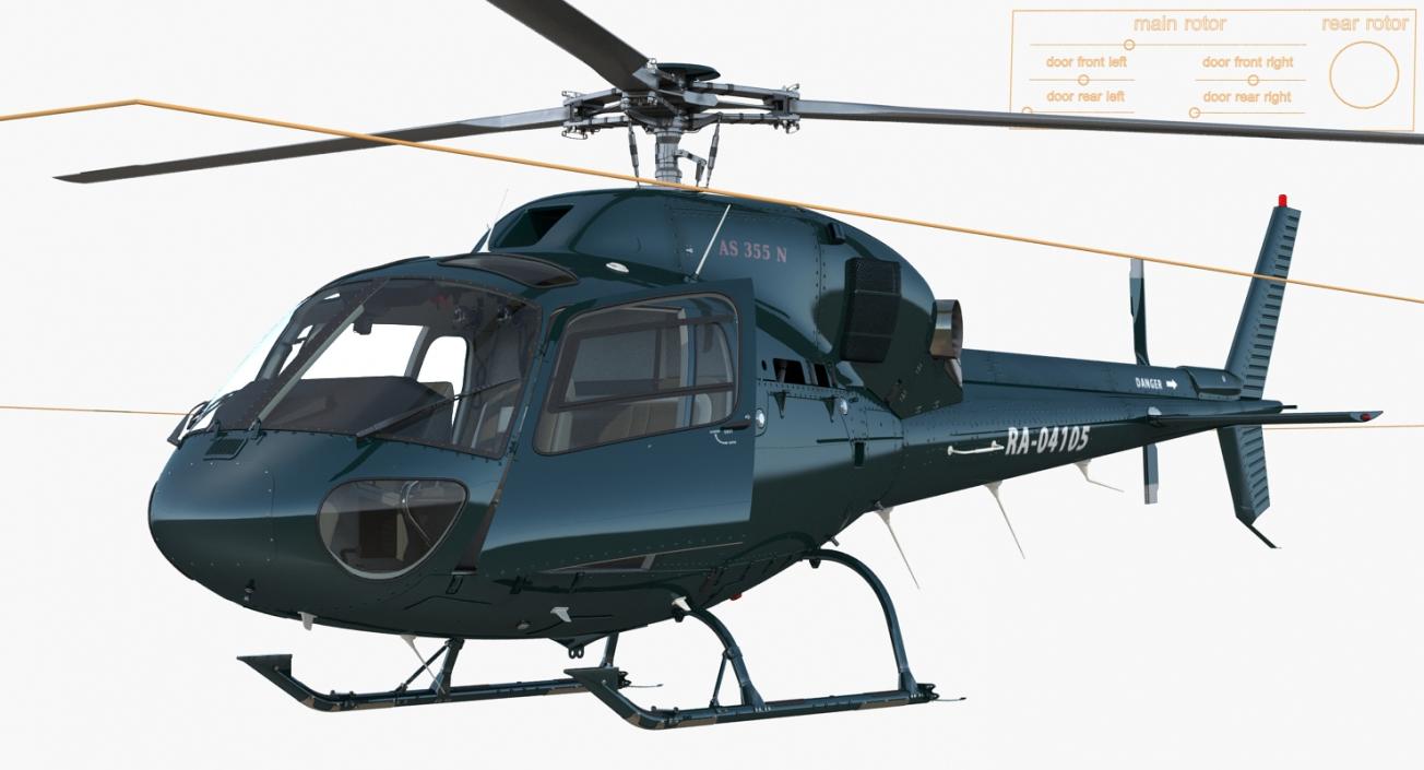 3D Helicopter Eurocopter AS-355N Rigged