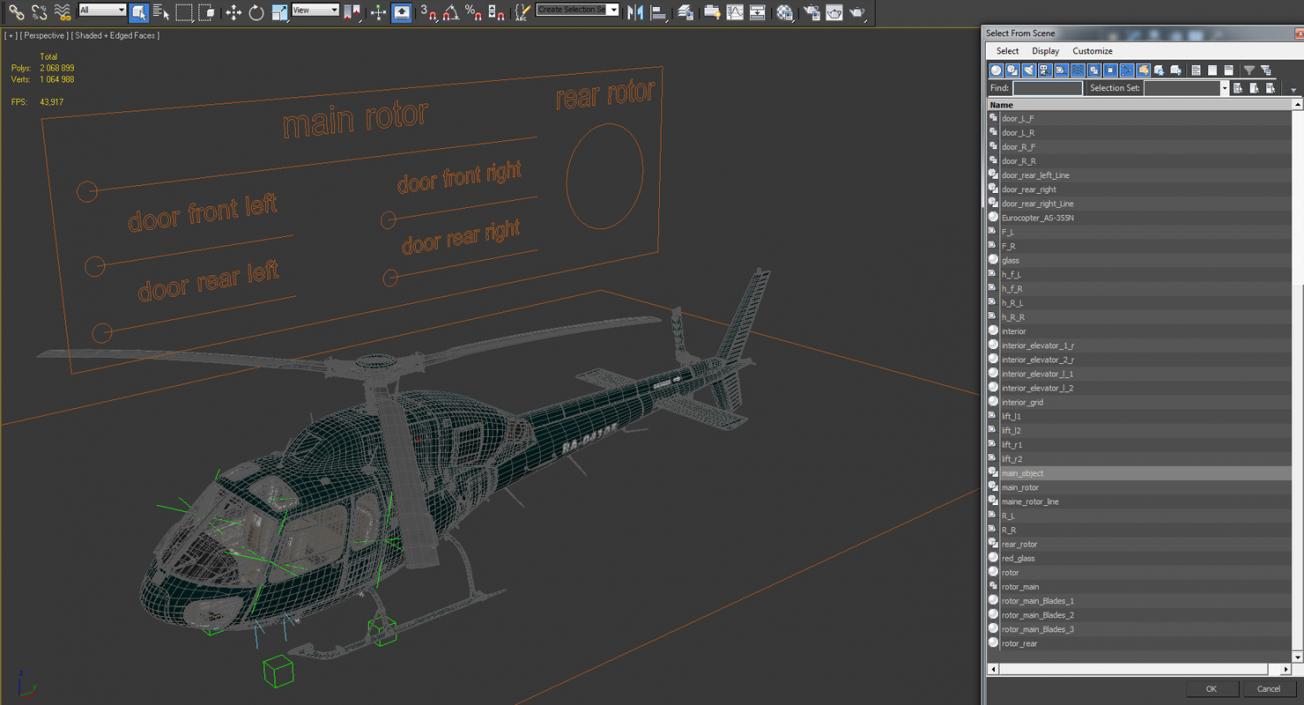 3D Helicopter Eurocopter AS-355N Rigged