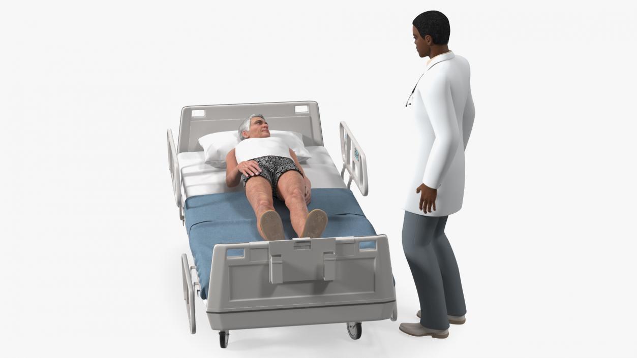 3D Patient on Hospital Bed And Doctor Rigged