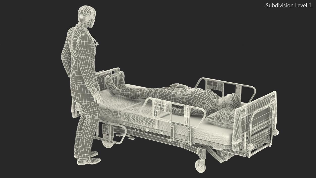 3D Patient on Hospital Bed And Doctor Rigged