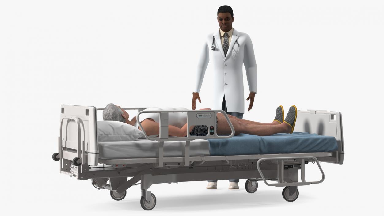 3D Patient on Hospital Bed And Doctor Rigged