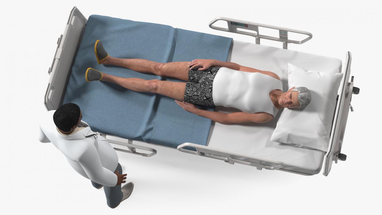 3D Patient on Hospital Bed And Doctor Rigged