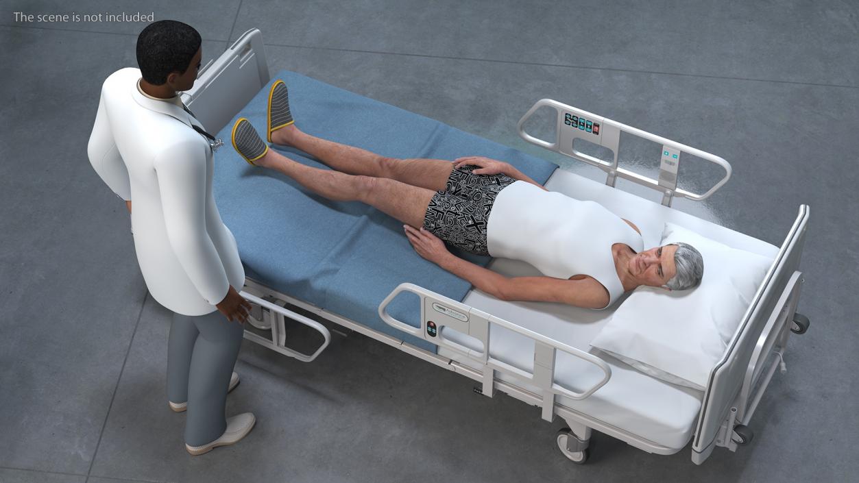 3D Patient on Hospital Bed And Doctor Rigged