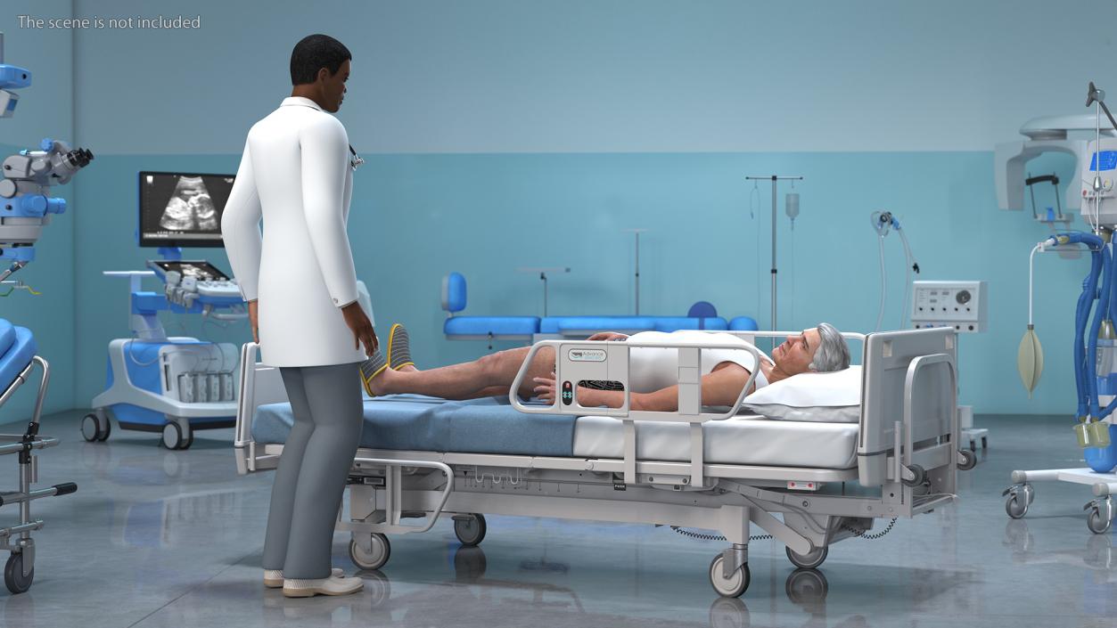 3D Patient on Hospital Bed And Doctor Rigged