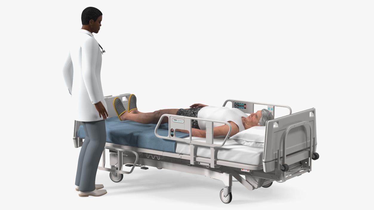 3D Patient on Hospital Bed And Doctor Rigged