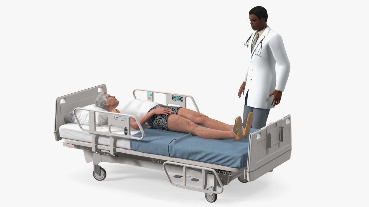 3D Patient on Hospital Bed And Doctor Rigged