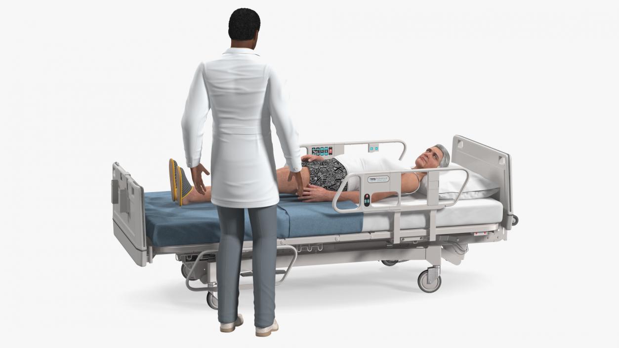 3D Patient on Hospital Bed And Doctor Rigged