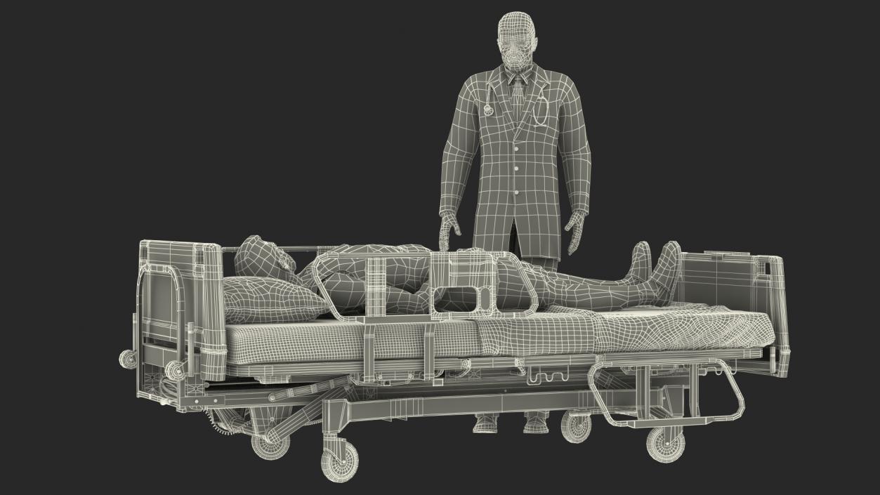 3D Patient on Hospital Bed And Doctor Rigged