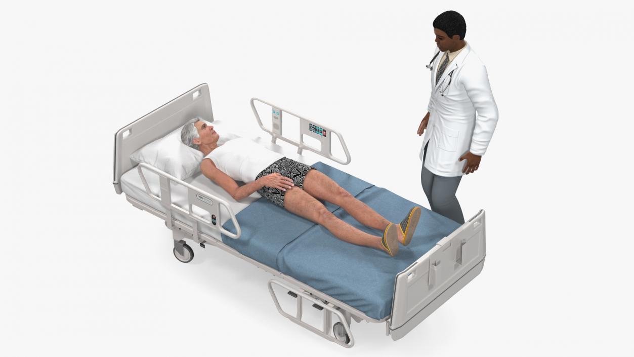 3D Patient on Hospital Bed And Doctor Rigged