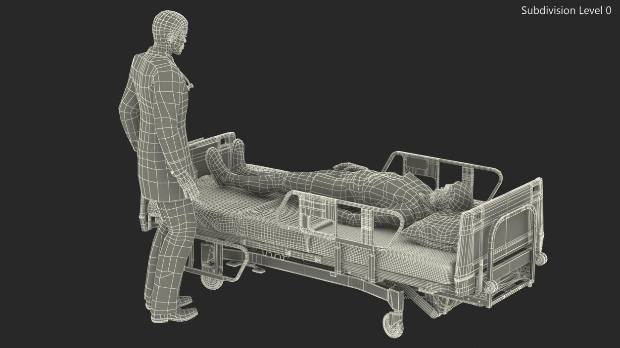 3D Patient on Hospital Bed And Doctor Rigged