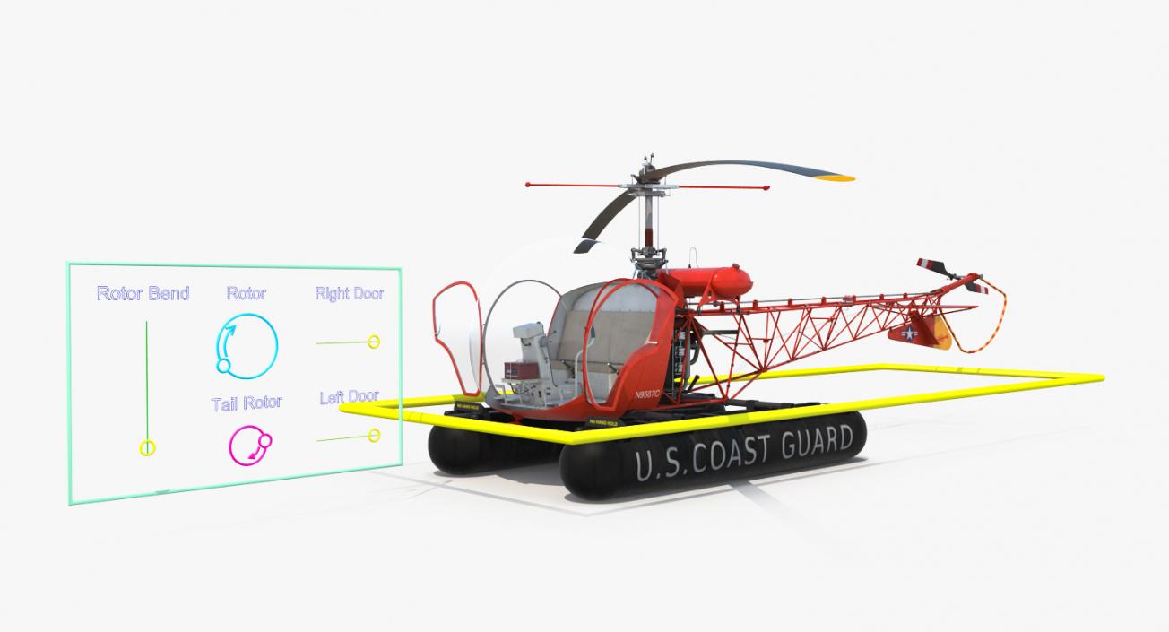 Bell 47 On Floats uscg Rigged 3D model