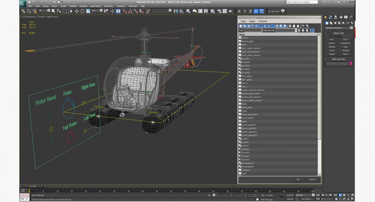 Bell 47 On Floats uscg Rigged 3D model