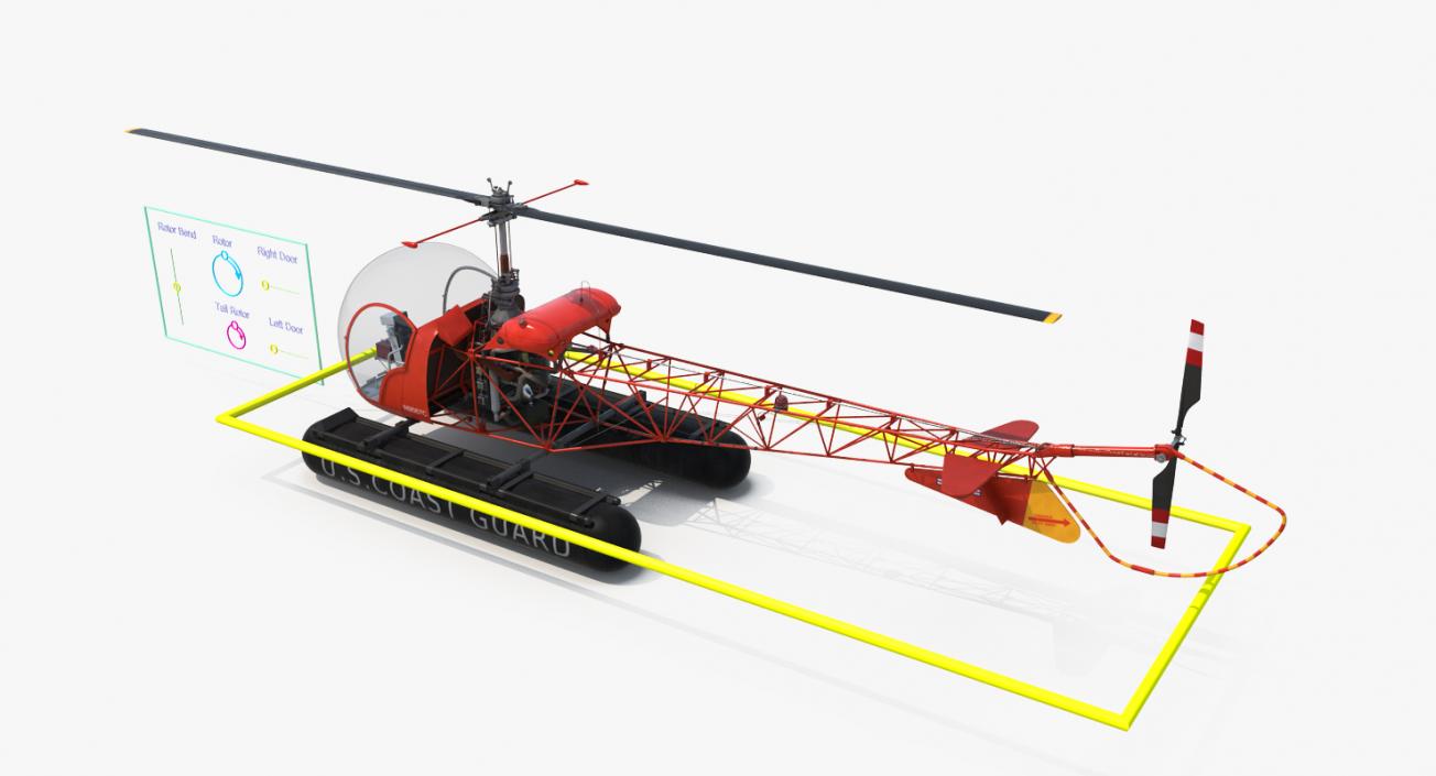 Bell 47 On Floats uscg Rigged 3D model