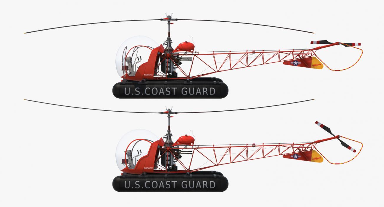 Bell 47 On Floats uscg Rigged 3D model