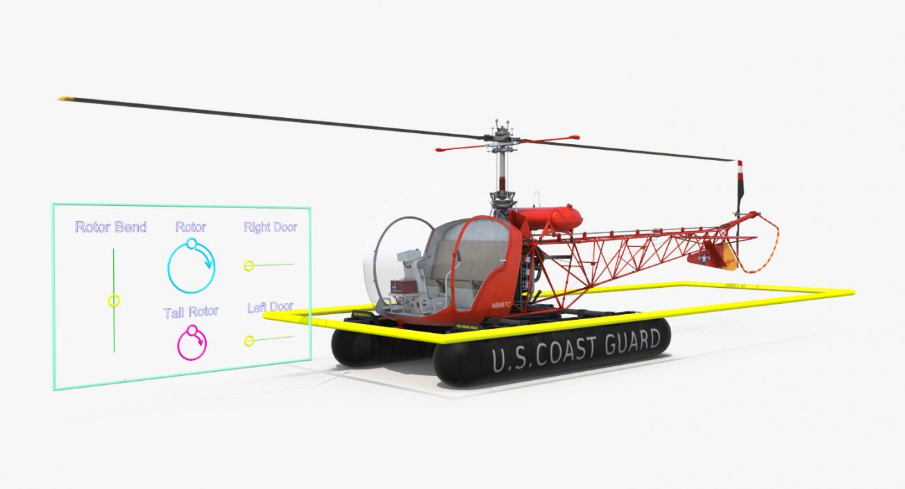 Bell 47 On Floats uscg Rigged 3D model