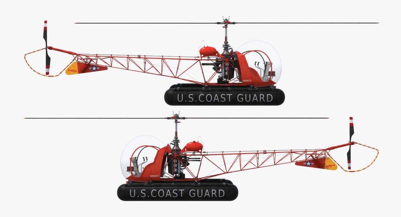 Bell 47 On Floats uscg Rigged 3D model