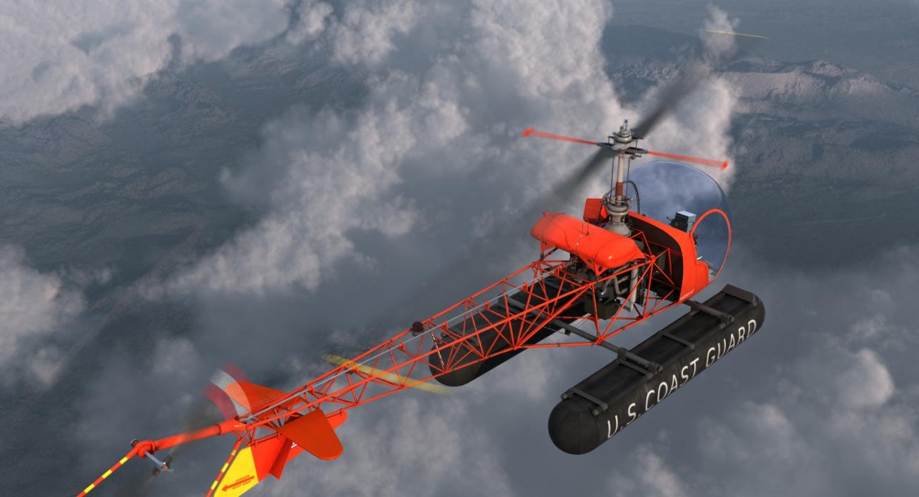 Bell 47 On Floats uscg Rigged 3D model