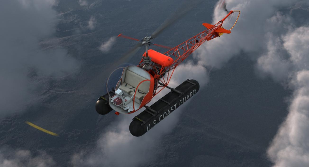 Bell 47 On Floats uscg Rigged 3D model