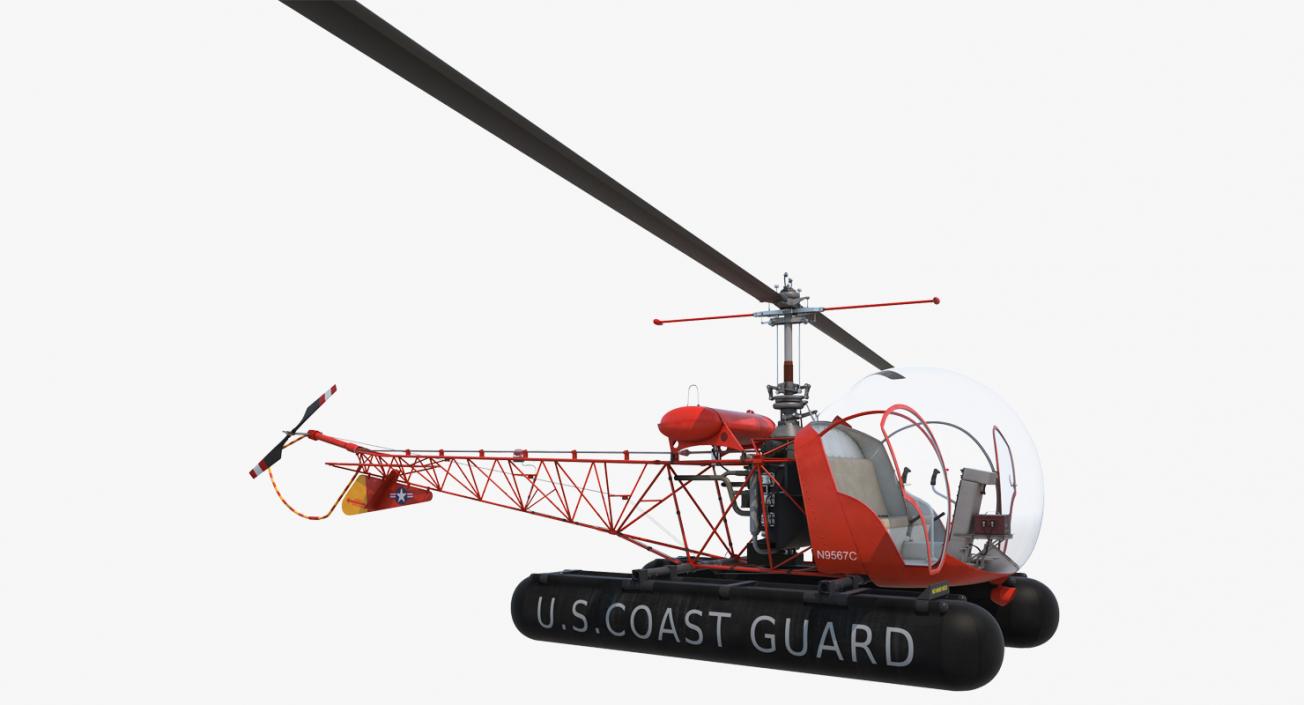 Bell 47 On Floats uscg Rigged 3D model