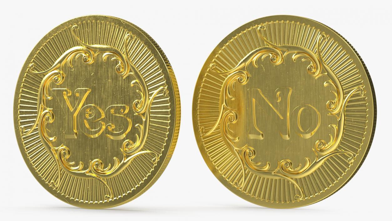 Yes No Decision Coin Gold 2 3D