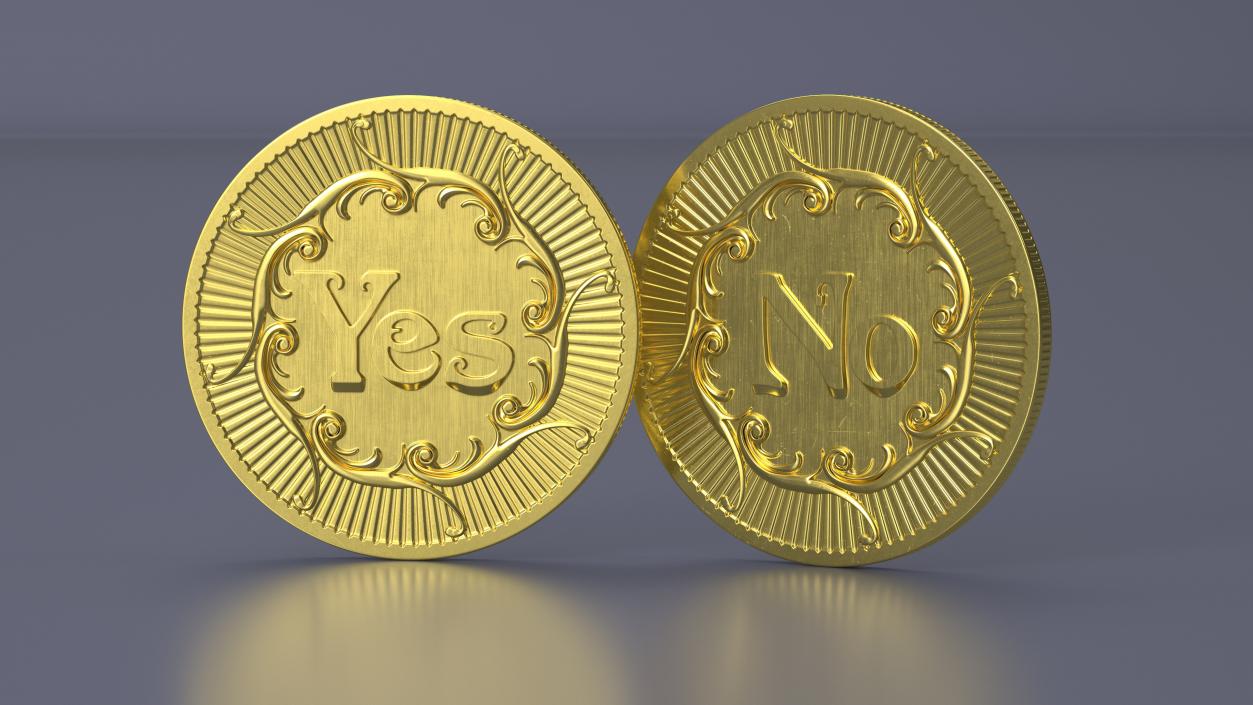 Yes No Decision Coin Gold 2 3D