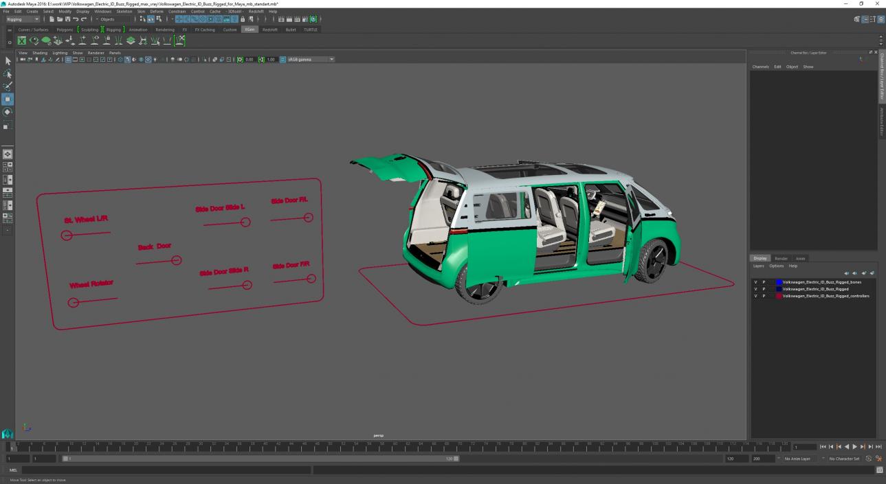 3D Volkswagen Electric ID Buzz Rigged for Maya model