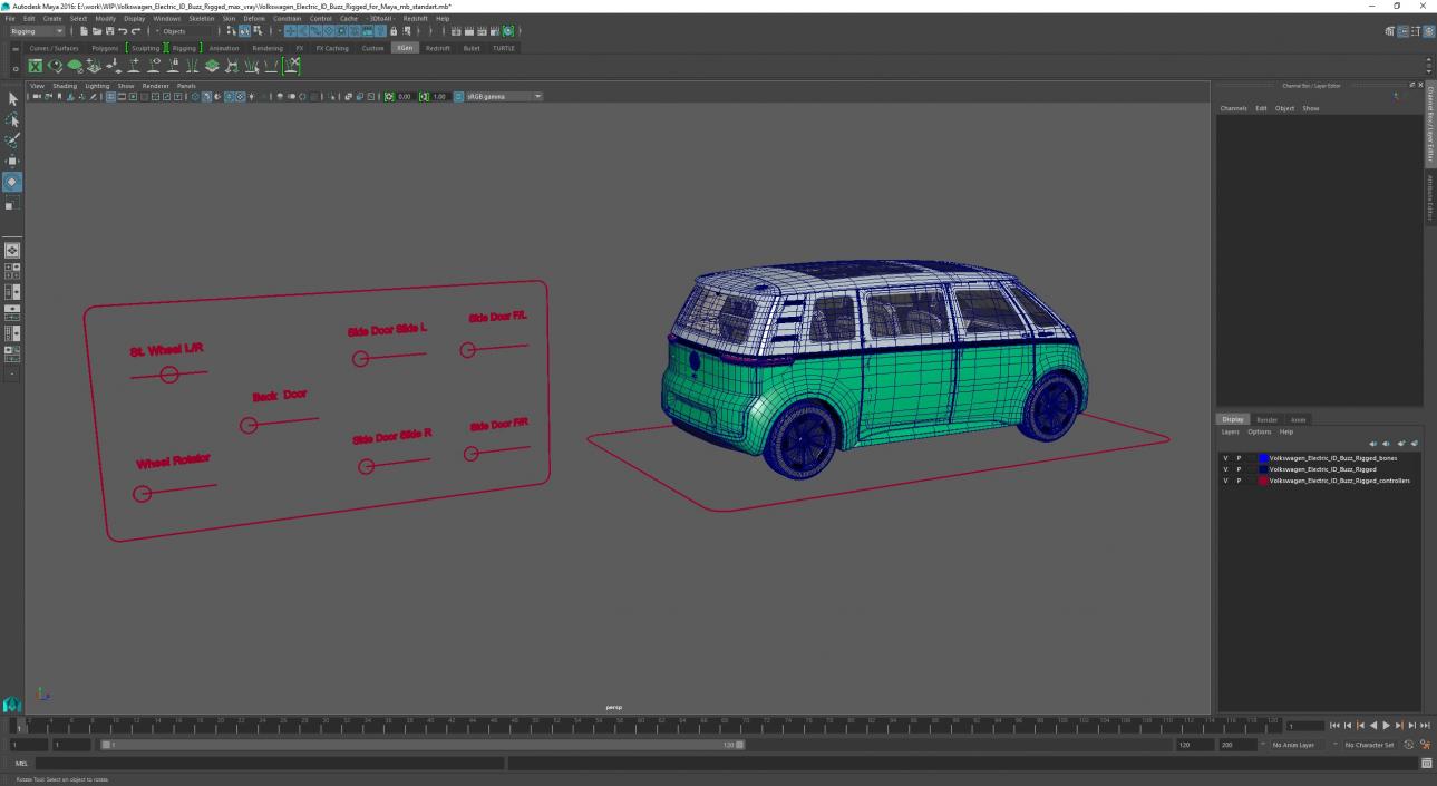 3D Volkswagen Electric ID Buzz Rigged for Maya model