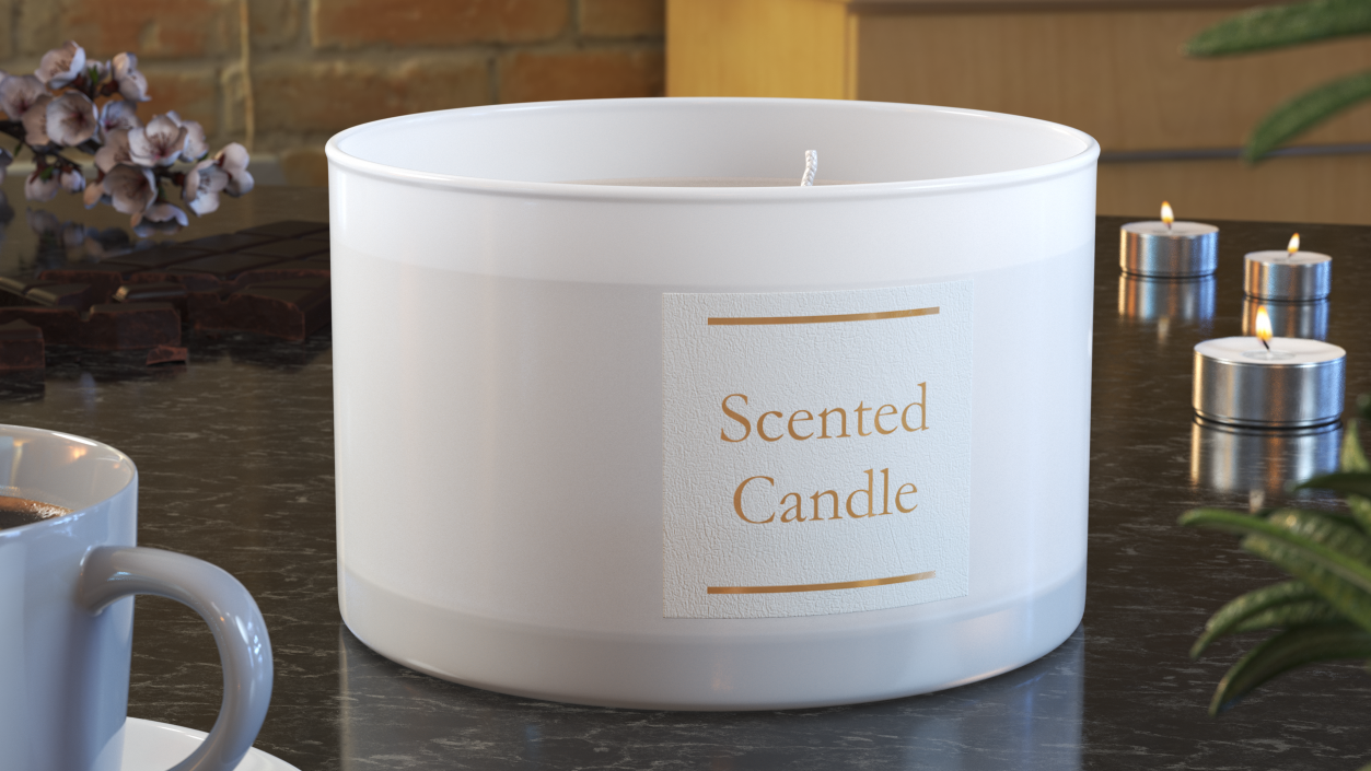 3D model Scented Candle Beige with 3 Wicks 2