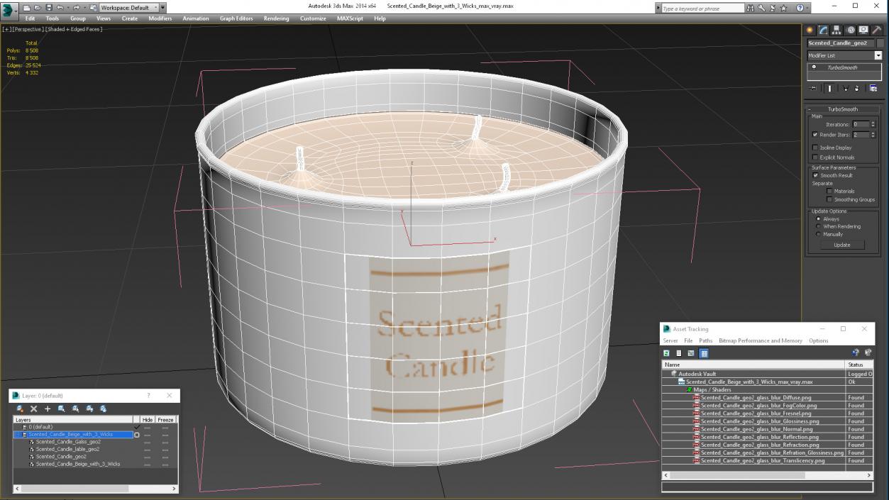 3D model Scented Candle Beige with 3 Wicks 2