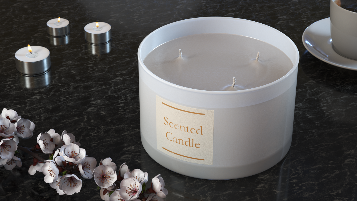 3D model Scented Candle Beige with 3 Wicks 2