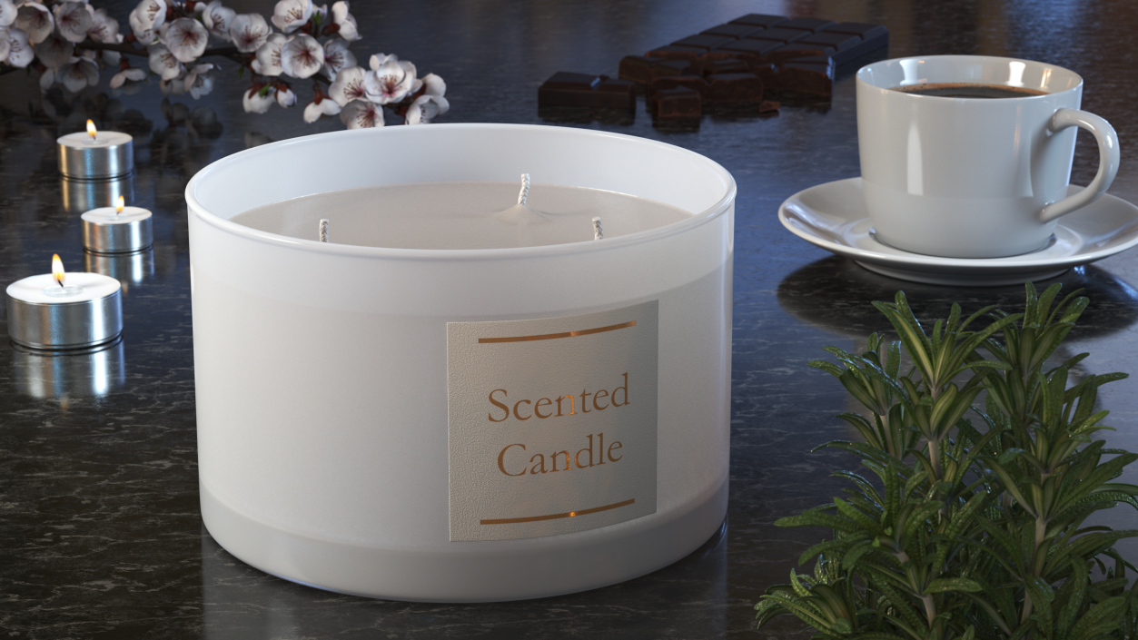 3D model Scented Candle Beige with 3 Wicks 2