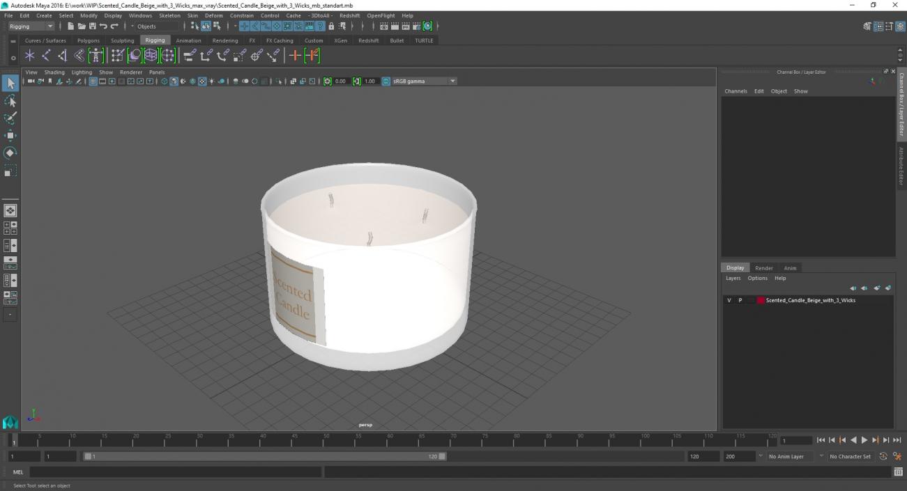 3D model Scented Candle Beige with 3 Wicks 2