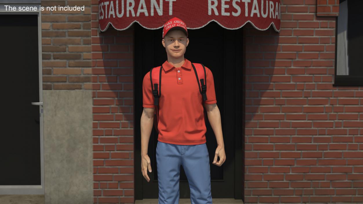 3D Delivery Man Wearing Donald Trump Cap Fur Rigged model