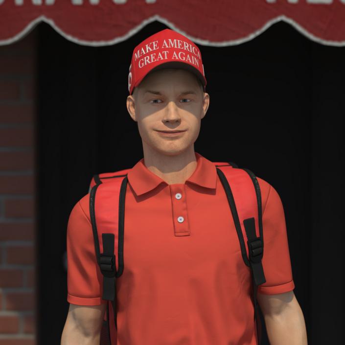 3D Delivery Man Wearing Donald Trump Cap Fur Rigged model