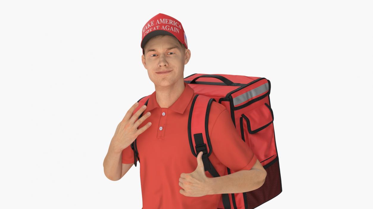 3D Delivery Man Wearing Donald Trump Cap Fur Rigged model