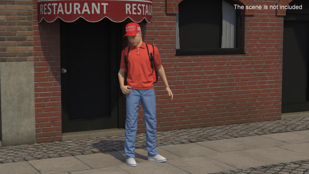 3D Delivery Man Wearing Donald Trump Cap Fur Rigged model