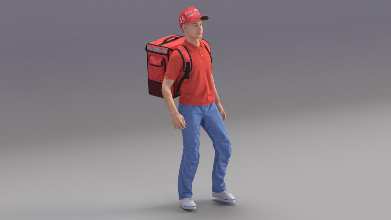 3D Delivery Man Wearing Donald Trump Cap Fur Rigged model