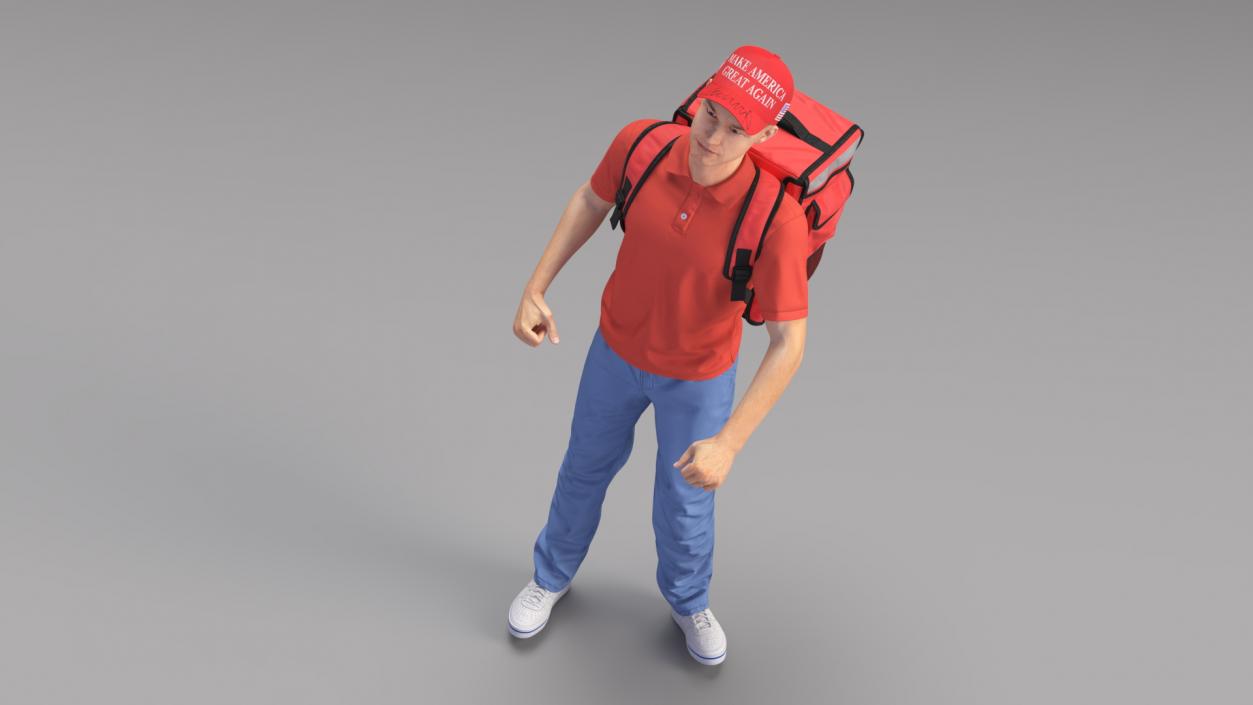 3D Delivery Man Wearing Donald Trump Cap Fur Rigged model